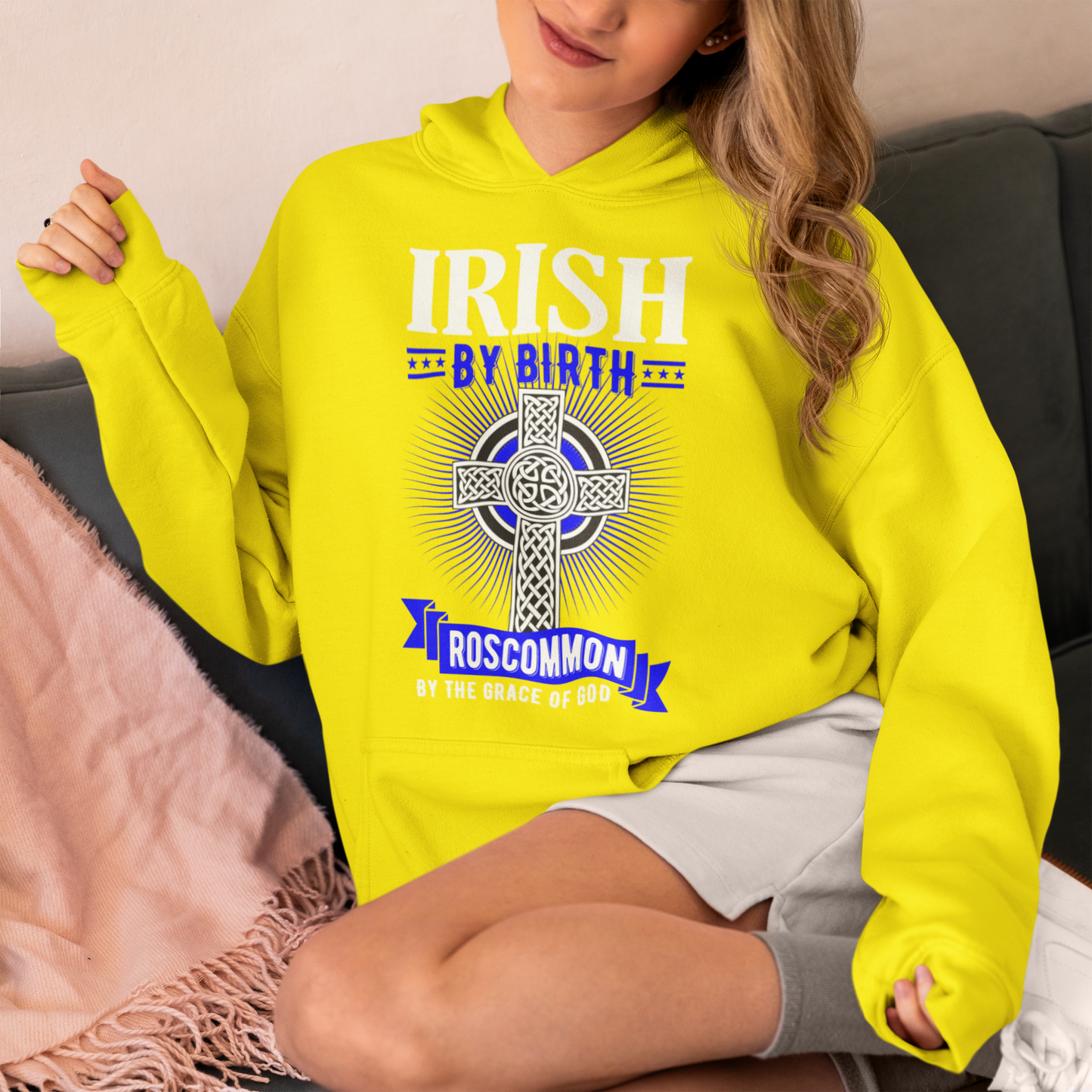 County Roscommon Irish By Birth Celtic Cross Classic Adult Hoodie