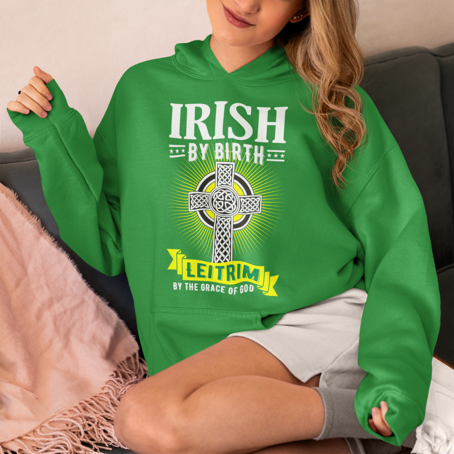 Leitrim Hoodie Irish By Birth Celtic Cross Classic Adult Leitrim Hoodie
