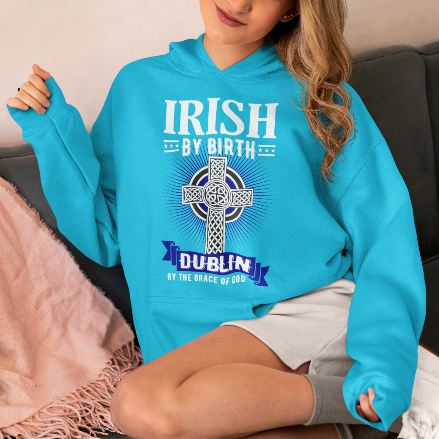 Dublin Hoodie - Irish By Birth Celtic Cross Classic Adult Hoodie