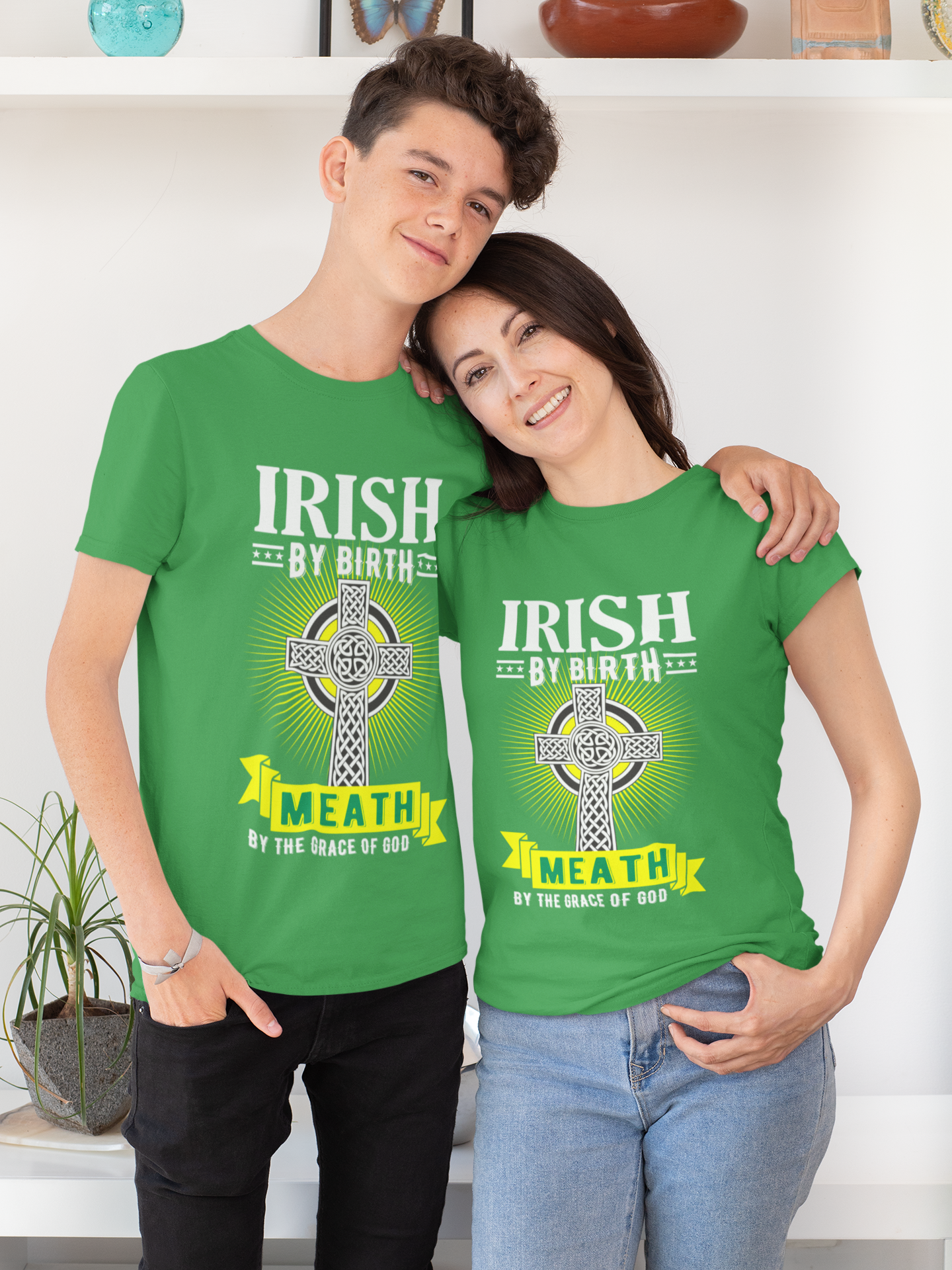 County Meath Irish By Birth Celtic Cross Classic Heavy Cotton Adult T-Shirt