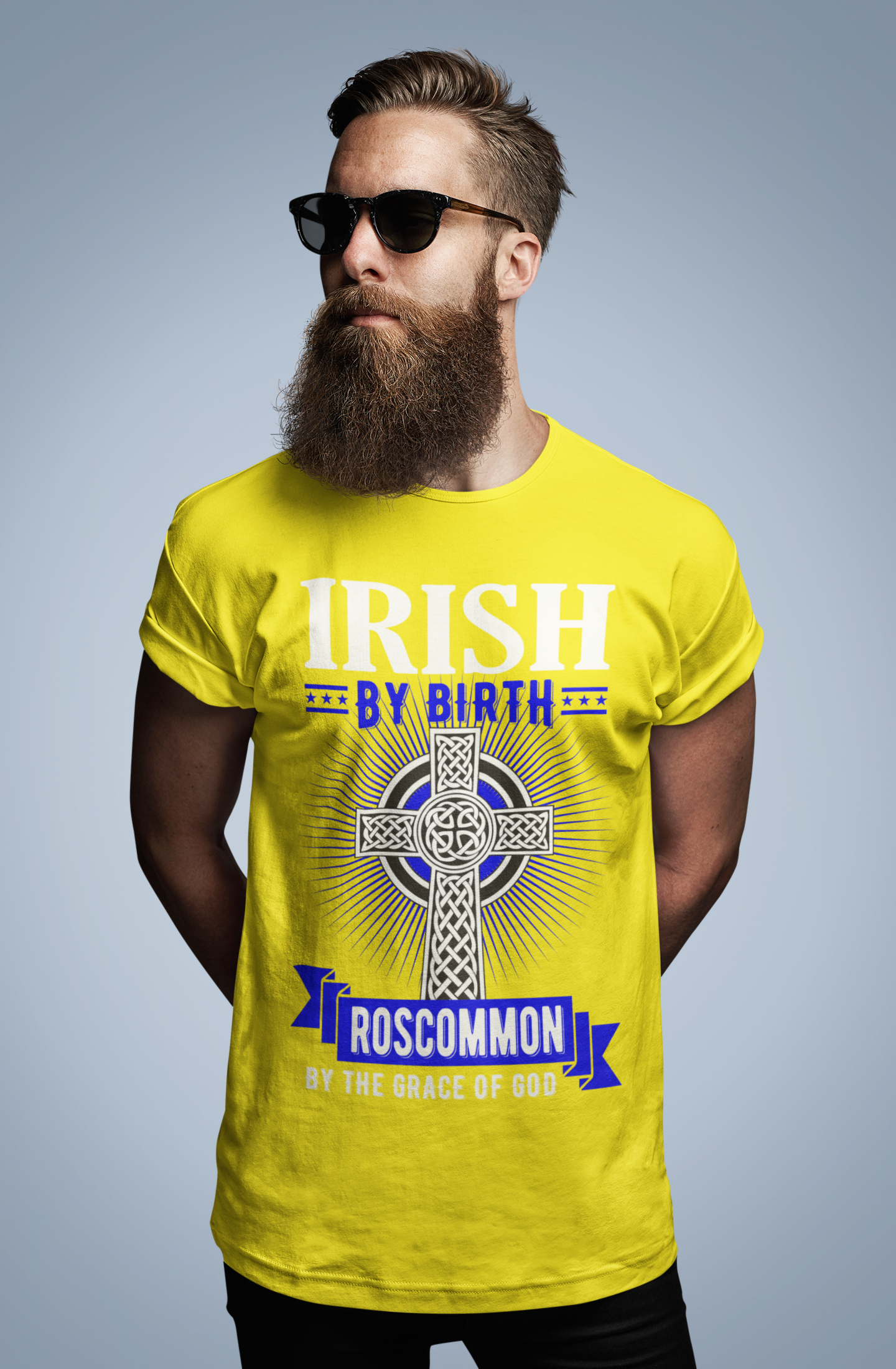 County Roscommon Irish By Birth Celtic Cross Classic Heavy Cotton Adult T-Shirt
