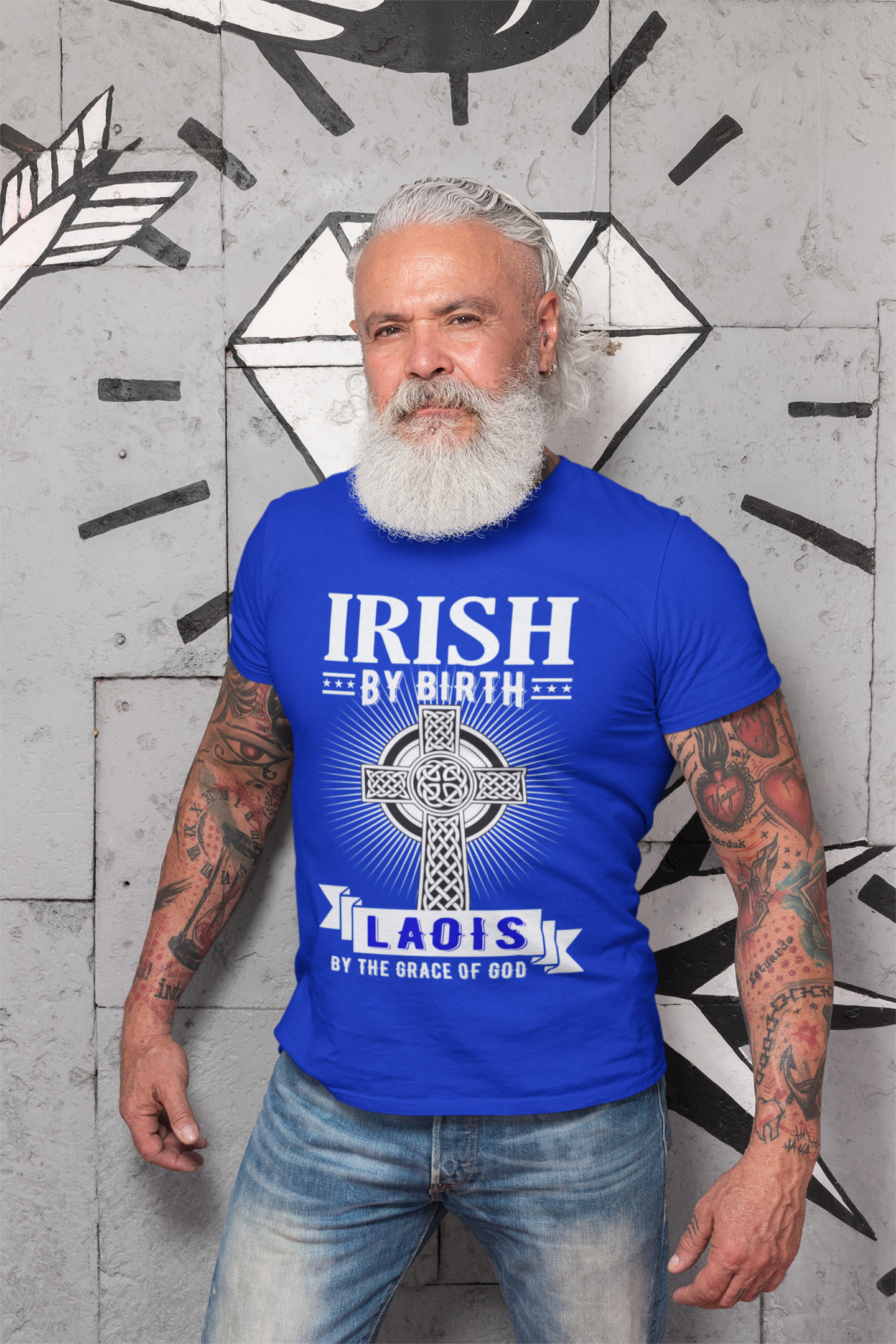 Laois Irish By Birth Celtic Cross Classic Heavy Cotton Adult T-Shirt