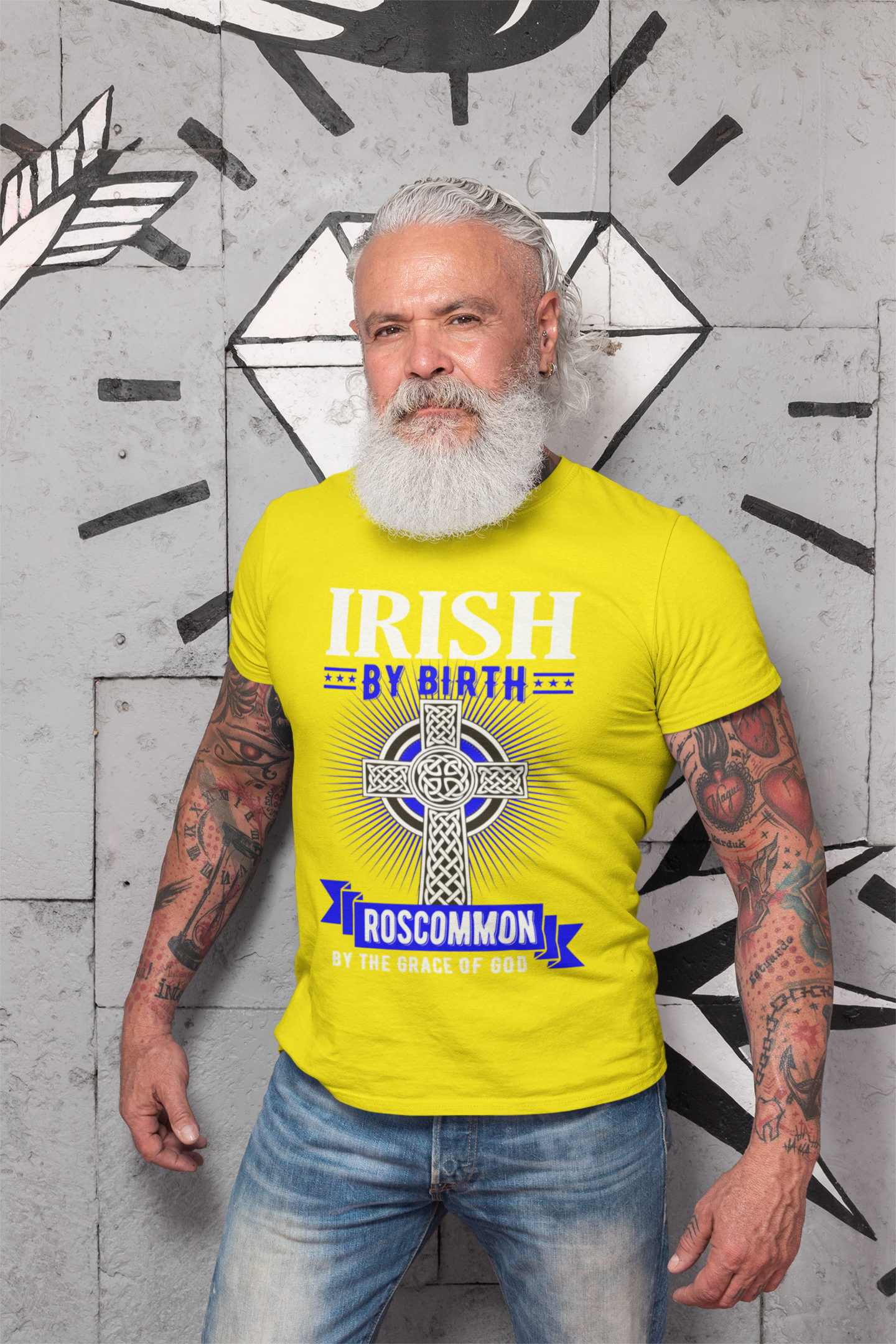County Roscommon Irish By Birth Celtic Cross Classic Heavy Cotton Adult T-Shirt
