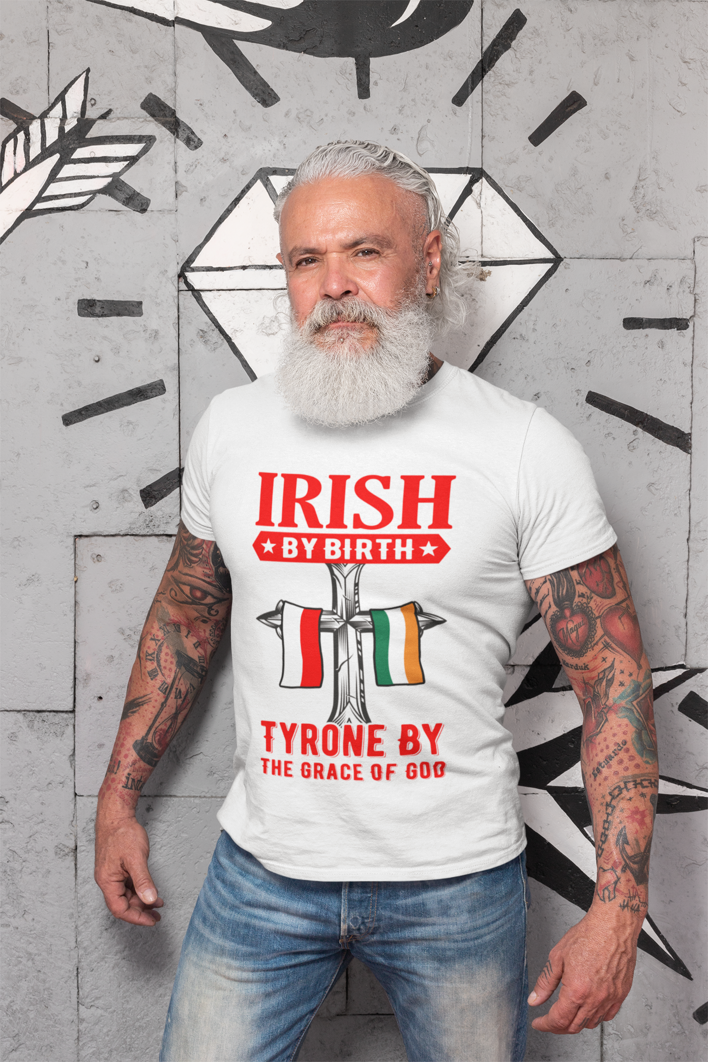 County Tyrone Irish By Birth Tyrone By The Grace Of God Flags T-Shirt
