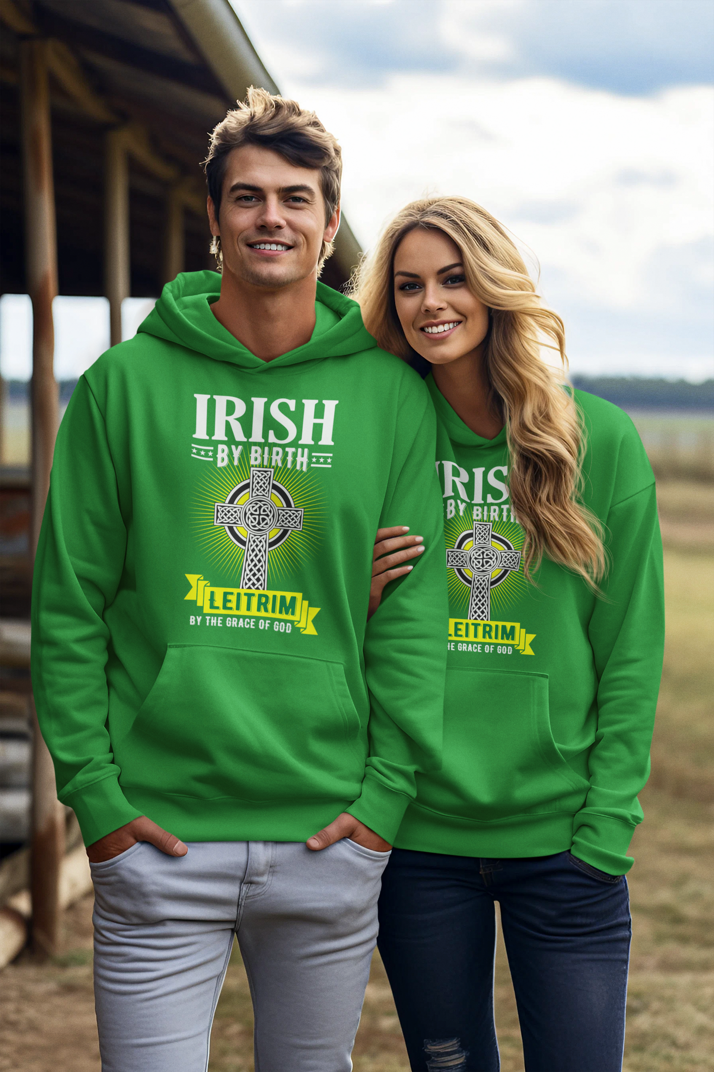 Leitrim Hoodie Irish By Birth Celtic Cross Classic Adult Leitrim Hoodie