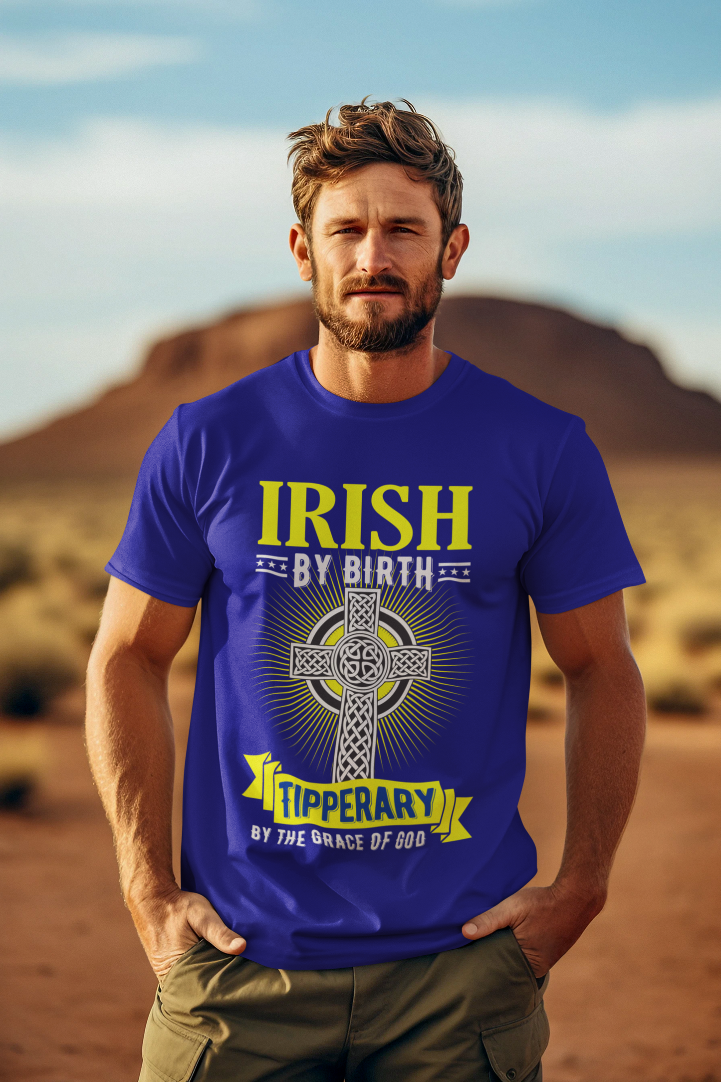 County Tipperary Irish By Birth Celtic Cross Classic Heavy Cotton Adult T-Shirt
