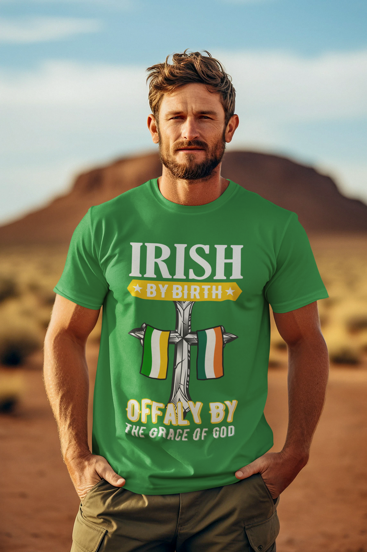 Offaly T shirts Irish By Birth Classic Heavy Cotton Adult Offaly T-Shirts