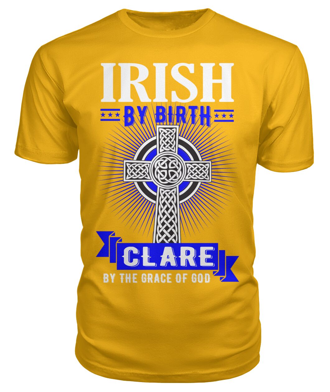 Clare Irish By Birth Celtic Cross Classic Heavy Cotton Adult T-Shirt