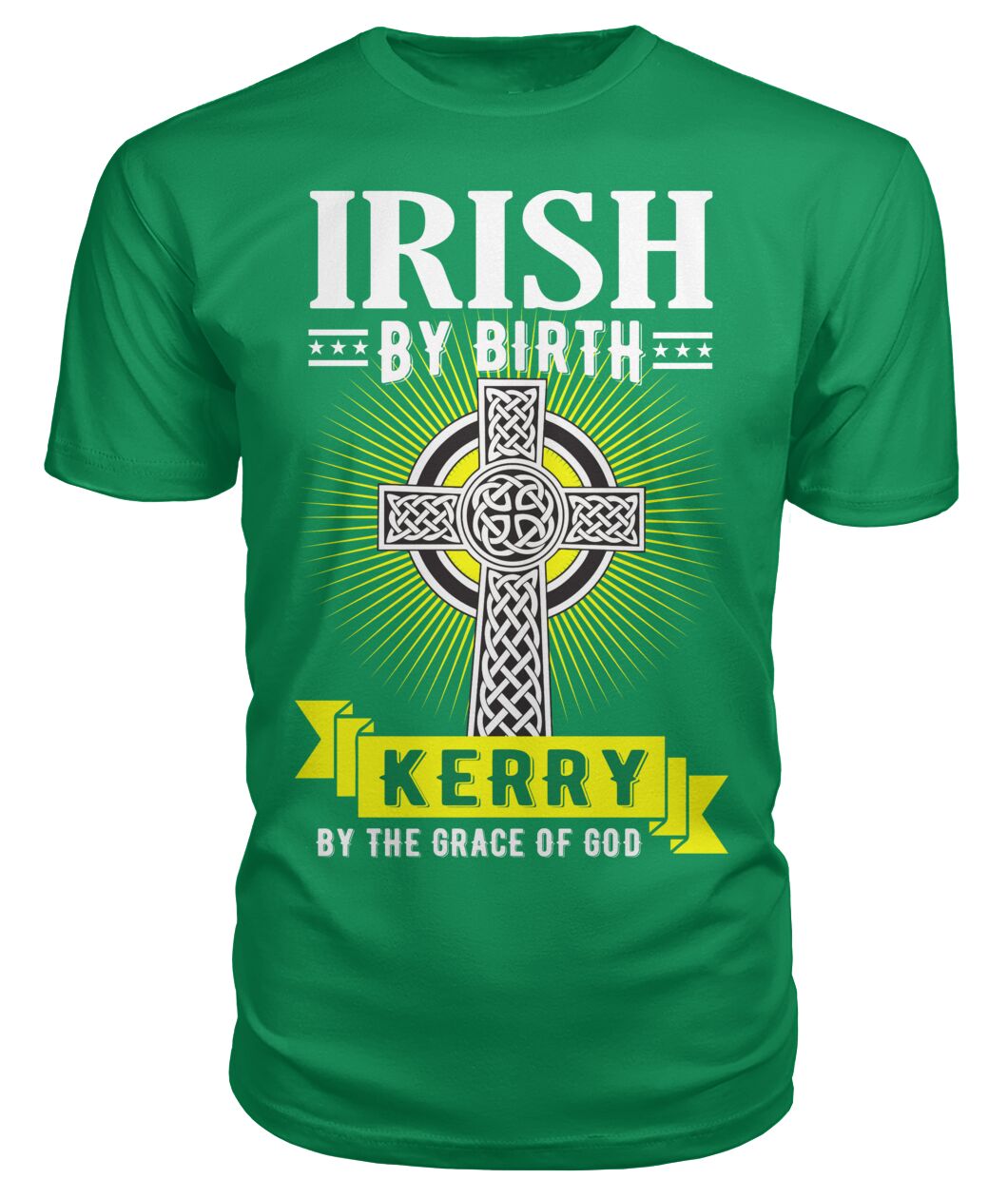 Kerry Irish By Birth Celtic Cross Classic Heavy Cotton Adult T-Shirt
