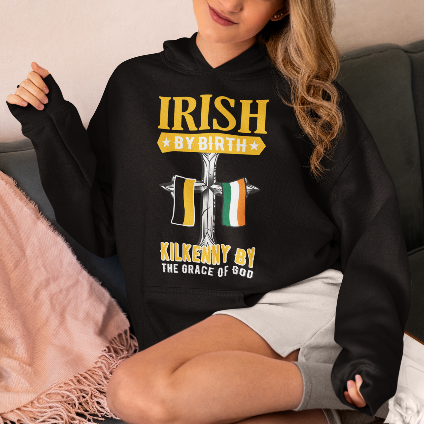 County Kilkenny Irish By Birth Celtic Cross Classic Adult Hoodie