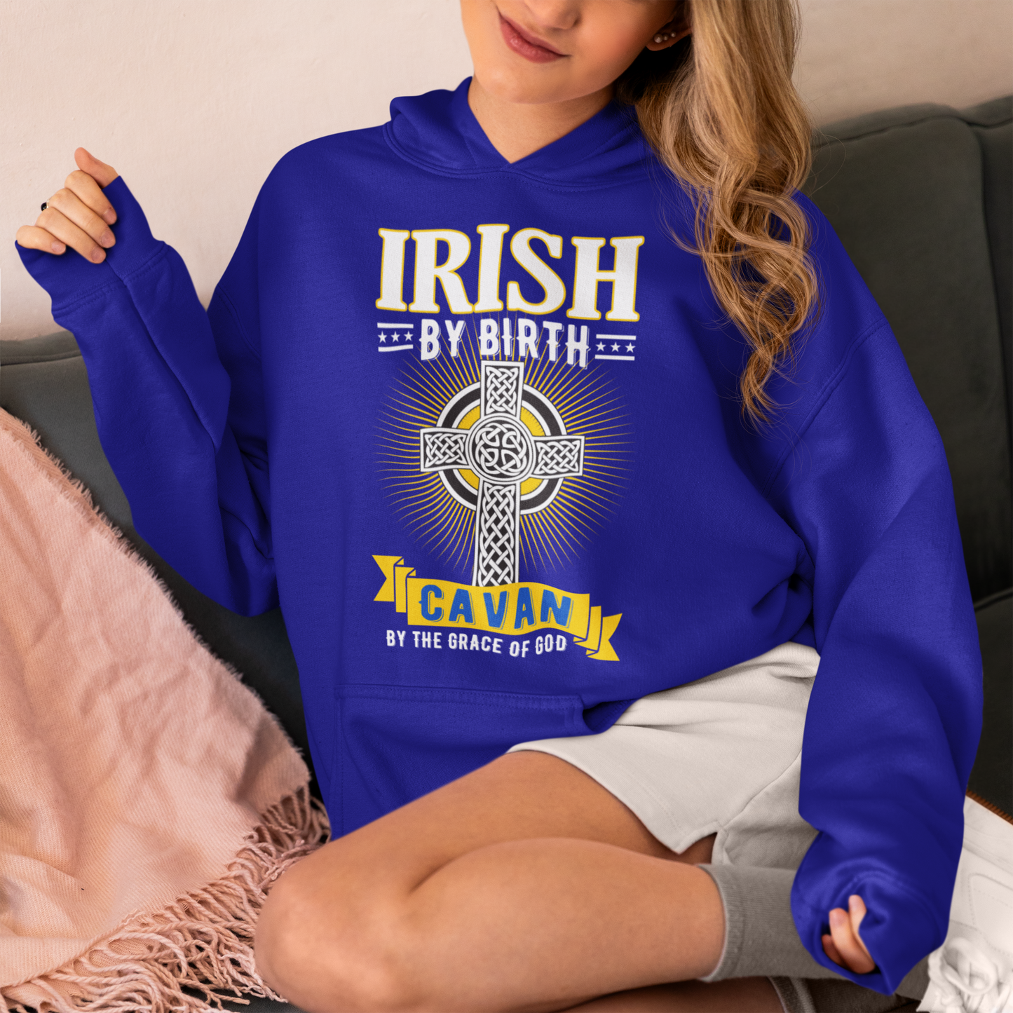 County Cavan Irish By Birth Celtic Cross Classic Adult Hoodie