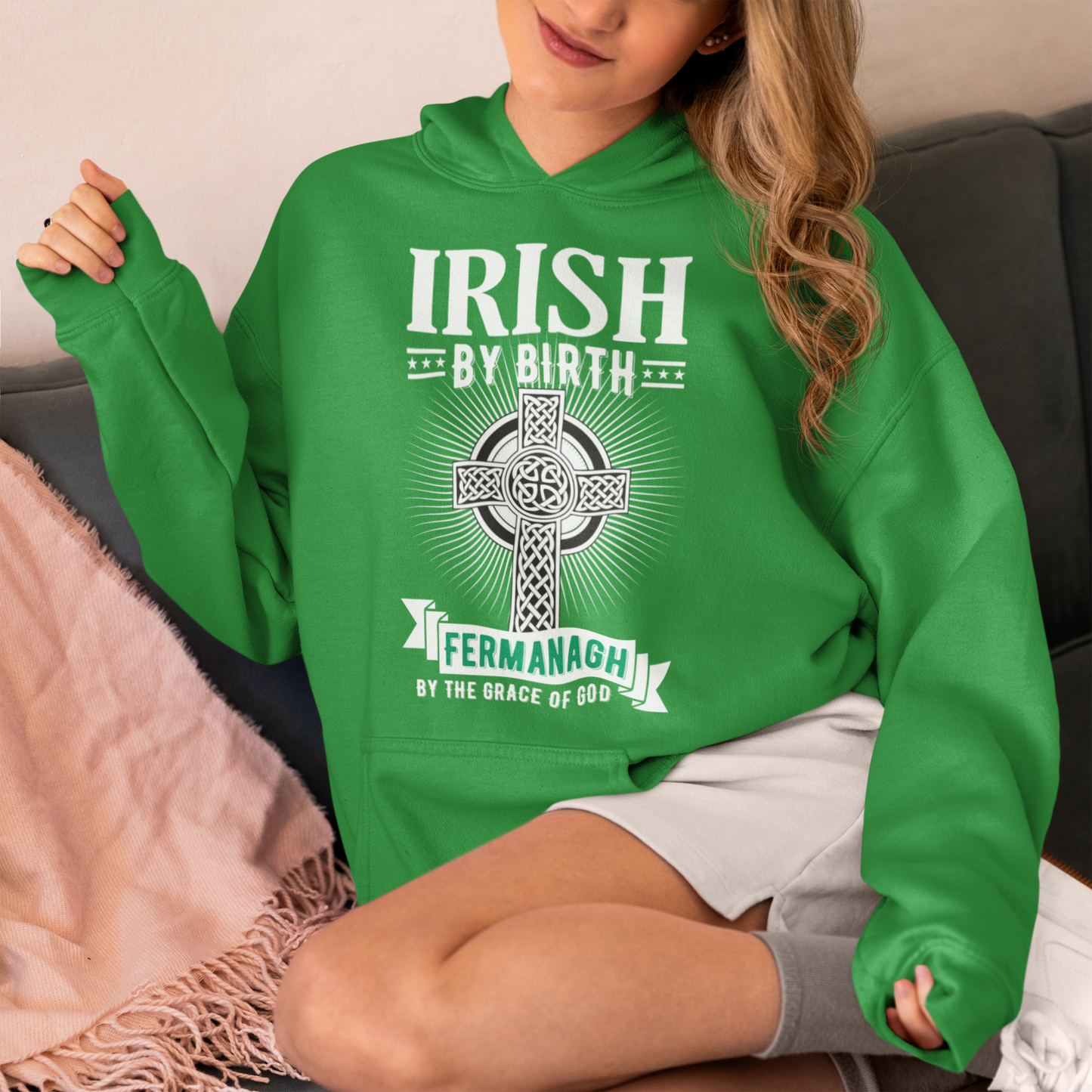 County Fermanagh Hoodie Irish By Birth Celtic Cross Classic Adult Hoodie