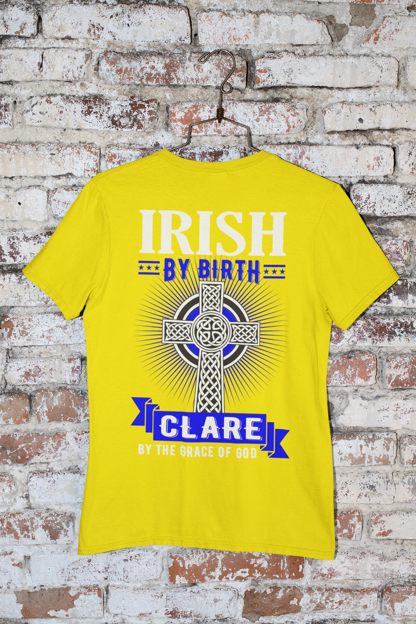 Clare Irish By Birth Celtic Cross Classic Heavy Cotton Adult T-Shirt
