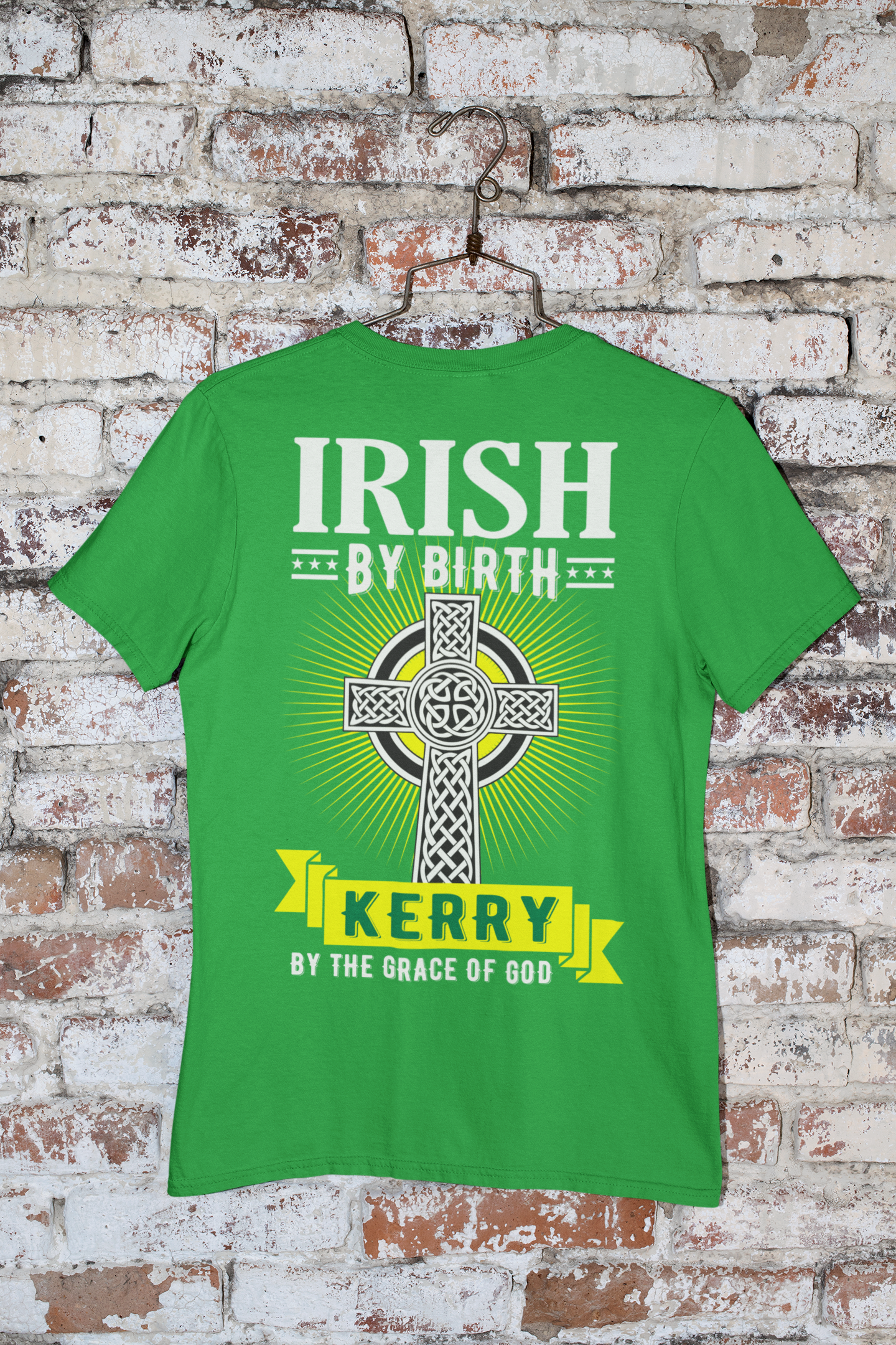 Kerry Irish By Birth Celtic Cross Classic Heavy Cotton Adult T-Shirt