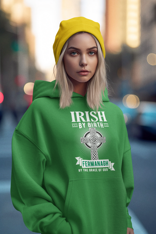 County Fermanagh Hoodie Irish By Birth Celtic Cross Classic Adult Hoodie