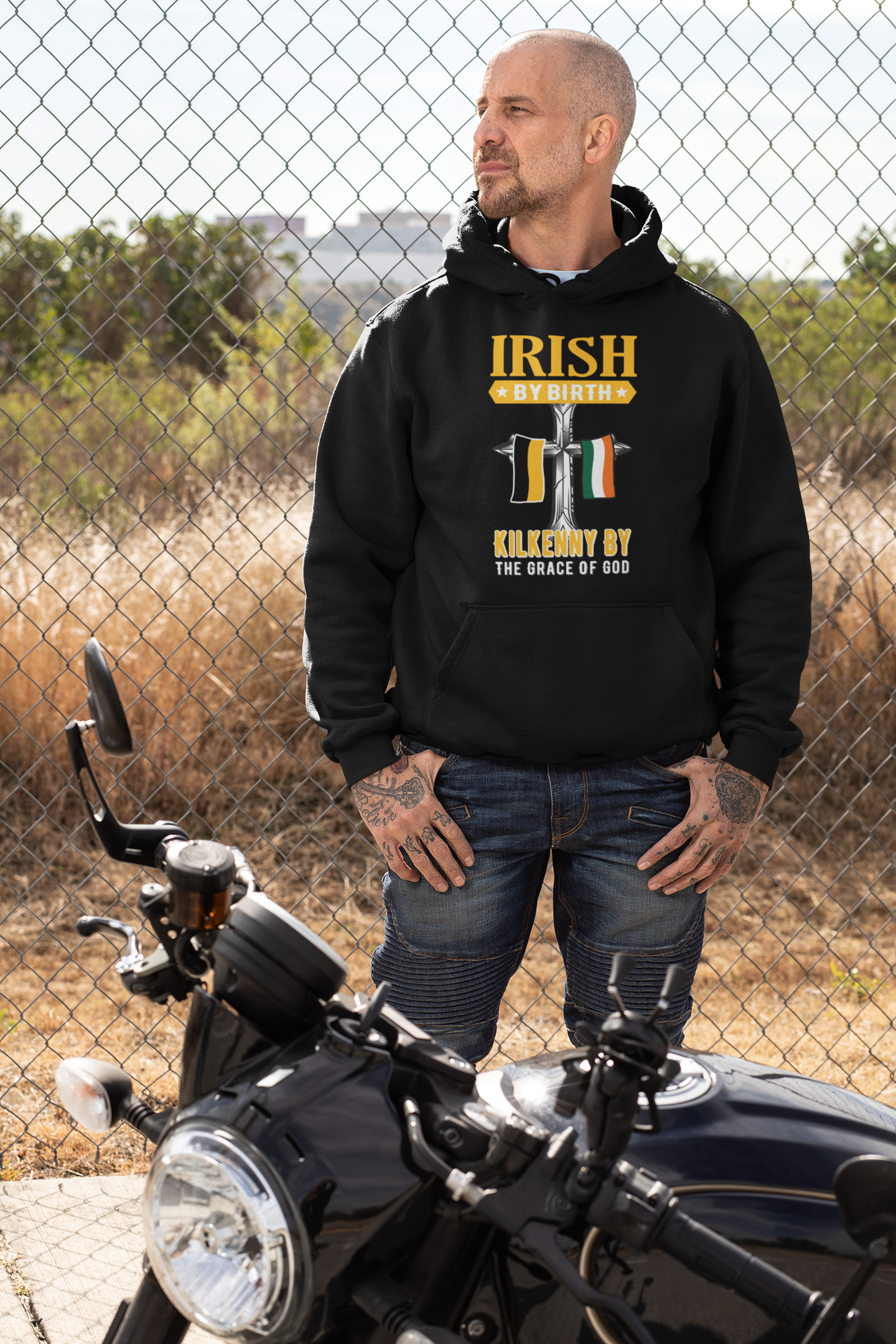 County Kilkenny Irish By Birth Celtic Cross Classic Adult Hoodie