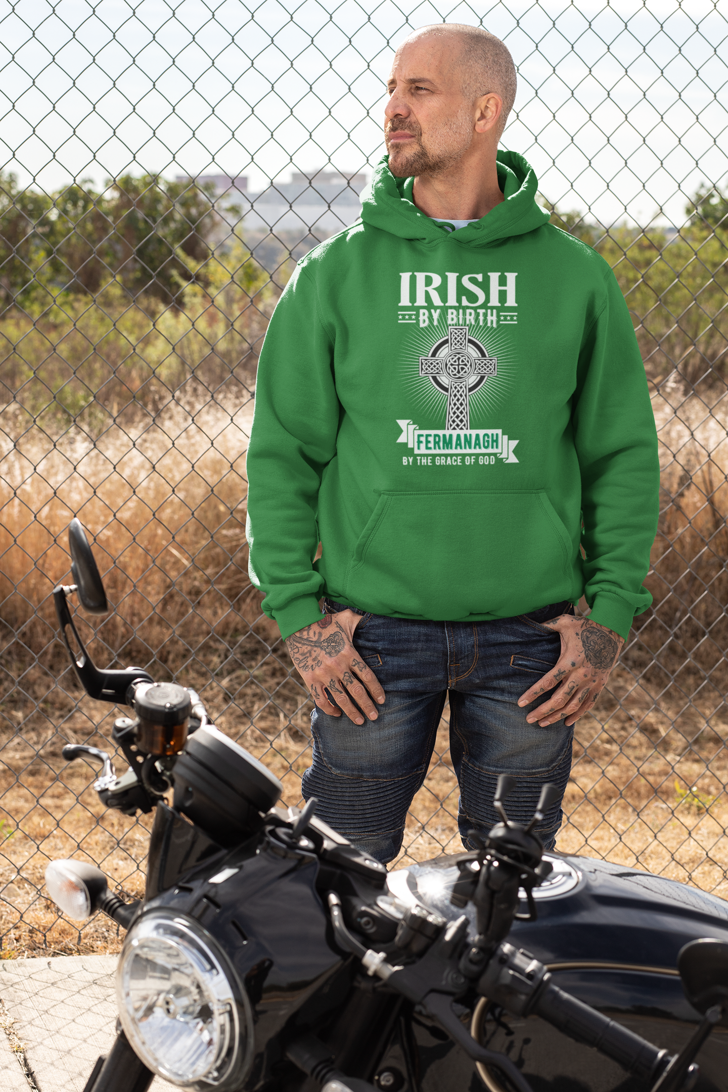 County Fermanagh Hoodie Irish By Birth Celtic Cross Classic Adult Hoodie