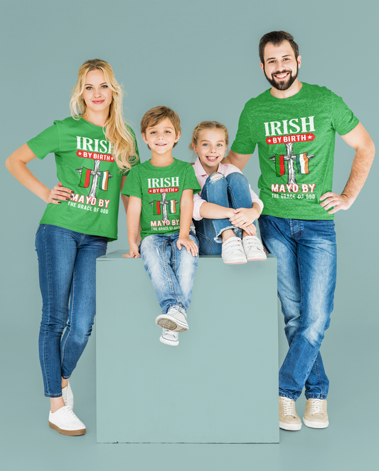 County Mayo Irish By Birth Celtic Cross Classic Heavy Cotton Adult T-Shirt