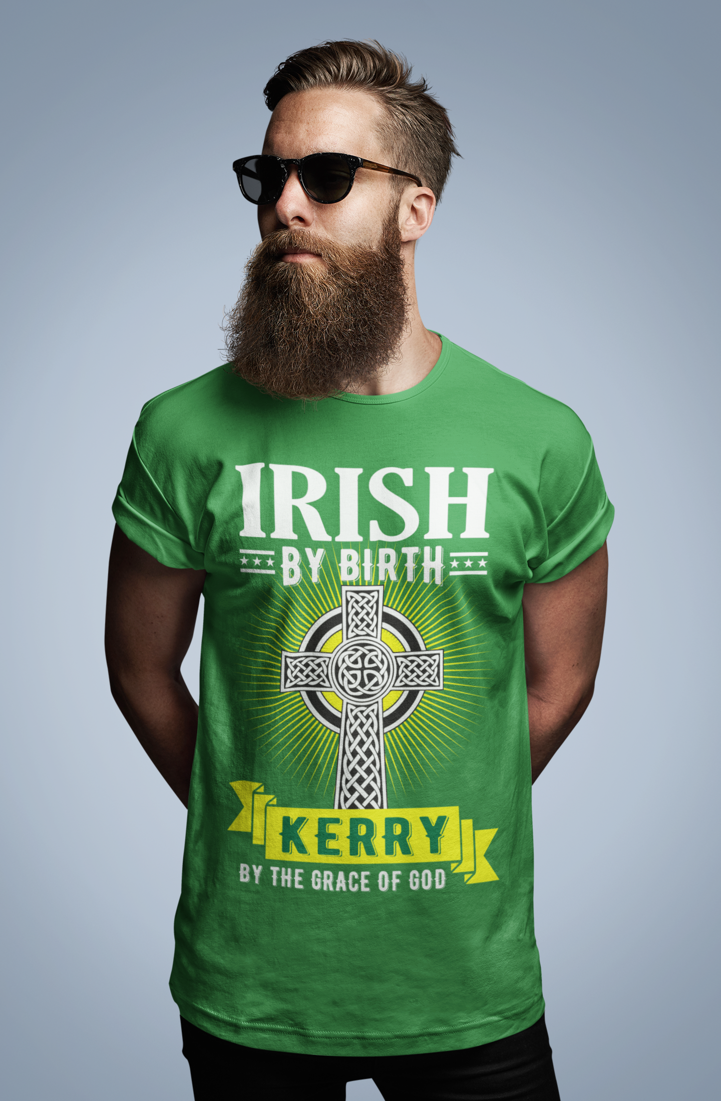 Kerry Irish By Birth Celtic Cross Classic Heavy Cotton Adult T-Shirt