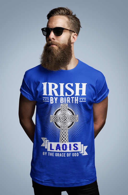 Laois Irish By Birth Celtic Cross Classic Heavy Cotton Adult T-Shirt
