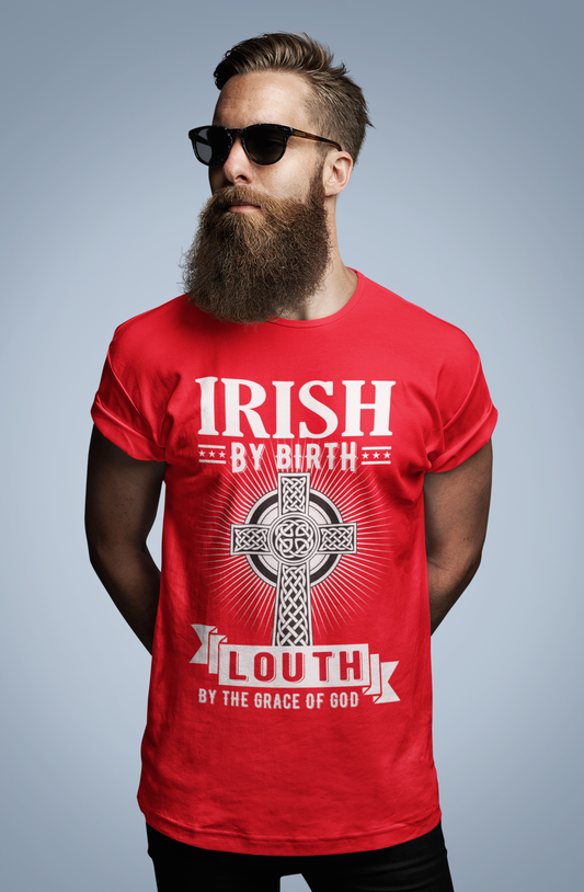 County Louth Irish By Birth Celtic Cross Classic Heavy Cotton Adult T-Shirt