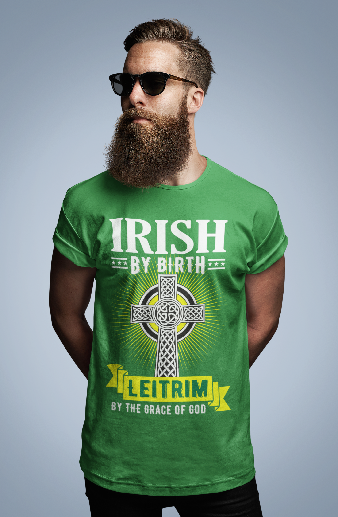 County Leitrim Irish By Birth Cross Classic Heavy Cotton Adult T-Shirt