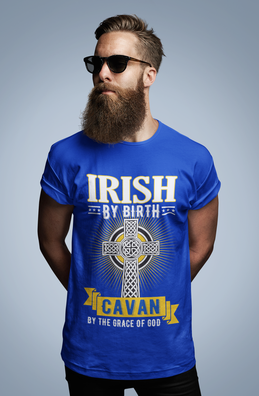 Cavan Irish By Birth Celtic Cross Classic Heavy Cotton Adult T-Shirt