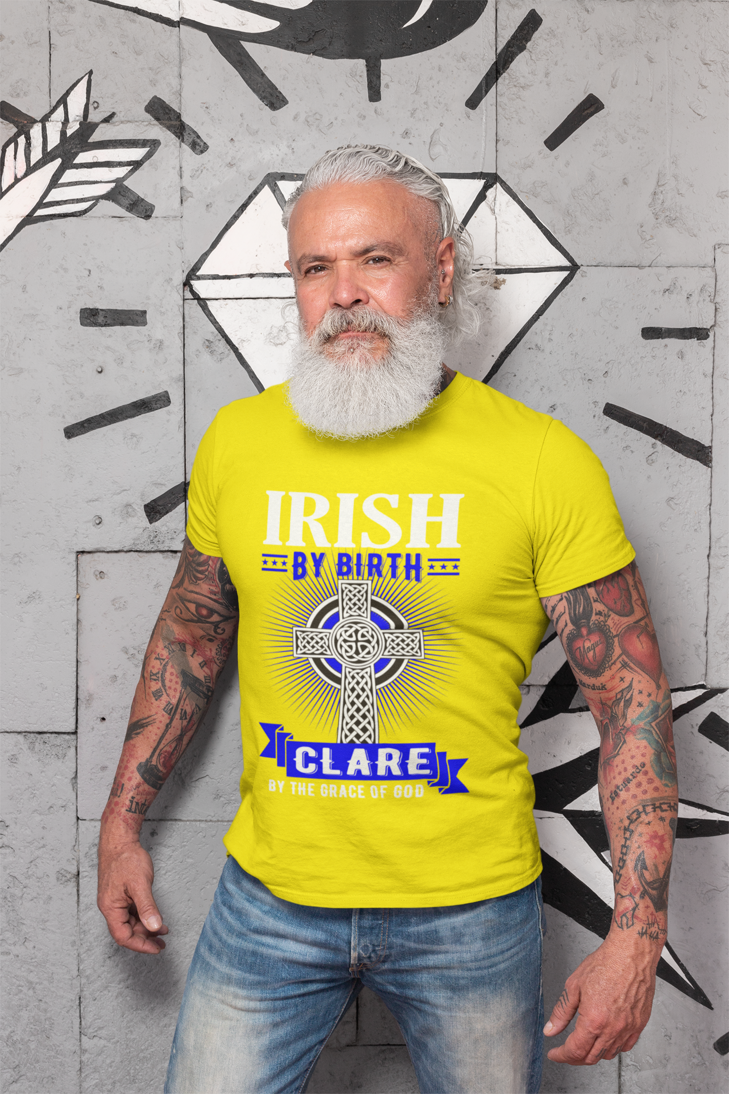 Clare Irish By Birth Celtic Cross Classic Heavy Cotton Adult T-Shirt