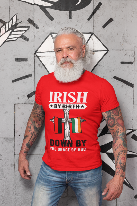 Down Irish By Birth Flags Classic Heavy Cotton Adult T-Shirt