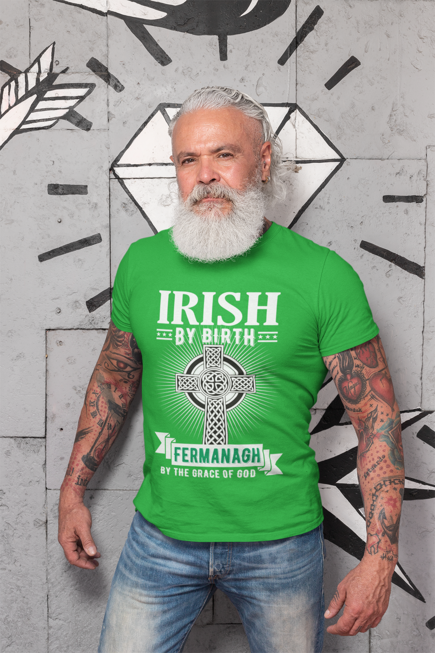 County Fermanagh Irish By Birth Celtic Cross Classic Heavy Cotton Adult T-Shirt