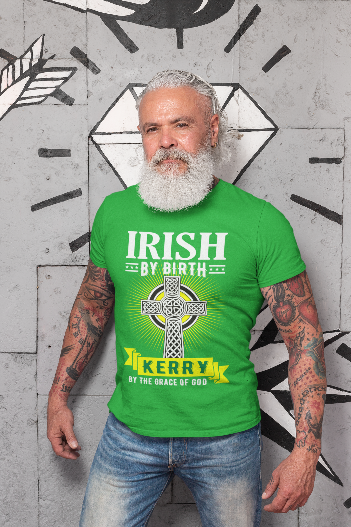Kerry Irish By Birth Celtic Cross Classic Heavy Cotton Adult T-Shirt