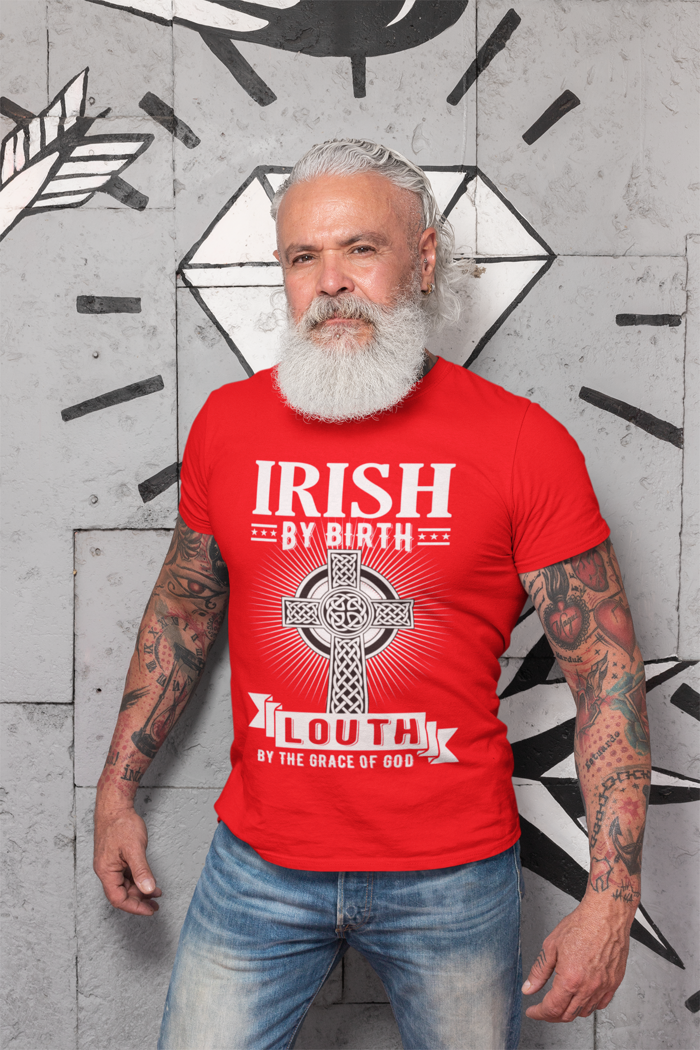 County Louth Irish By Birth Celtic Cross Classic Heavy Cotton Adult T-Shirt