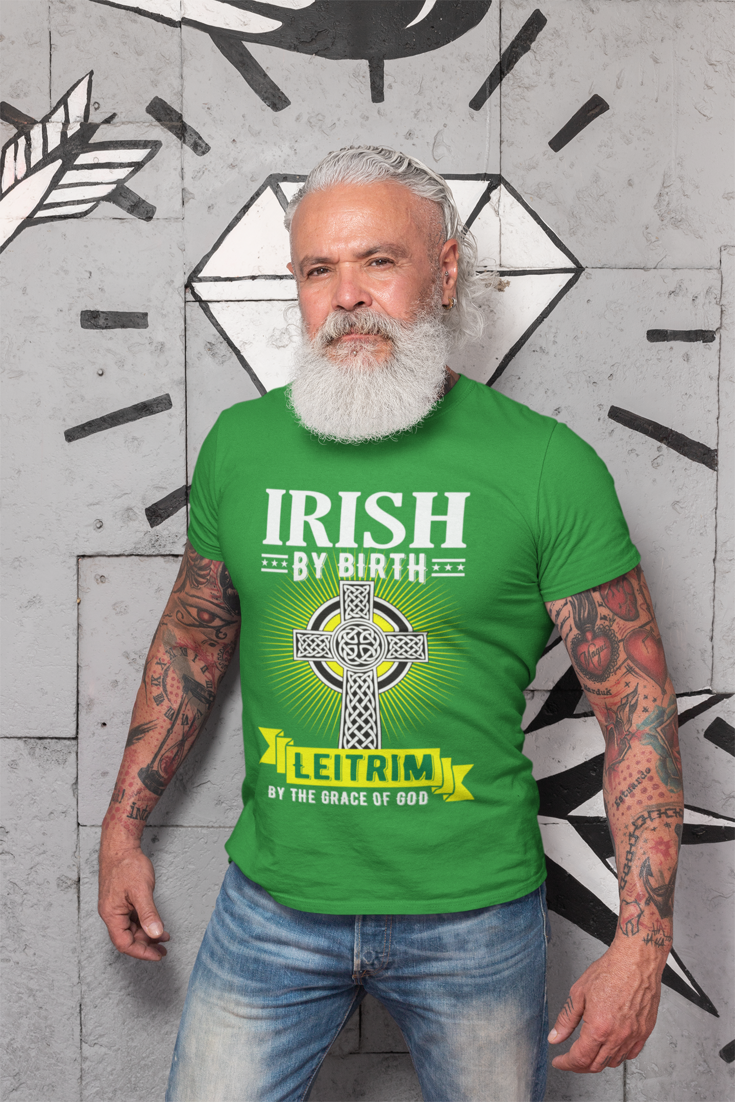 County Leitrim Irish By Birth Cross Classic Heavy Cotton Adult T-Shirt