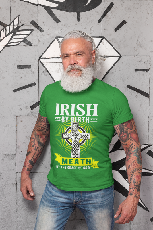 County Meath Irish By Birth Celtic Cross  Classic Heavy Cotton Adult T-Shirt