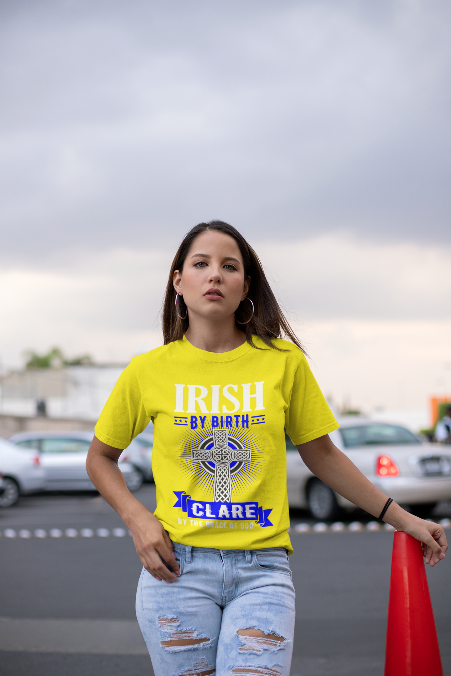 Clare Irish By Birth Celtic Cross Classic Heavy Cotton Adult T-Shirt