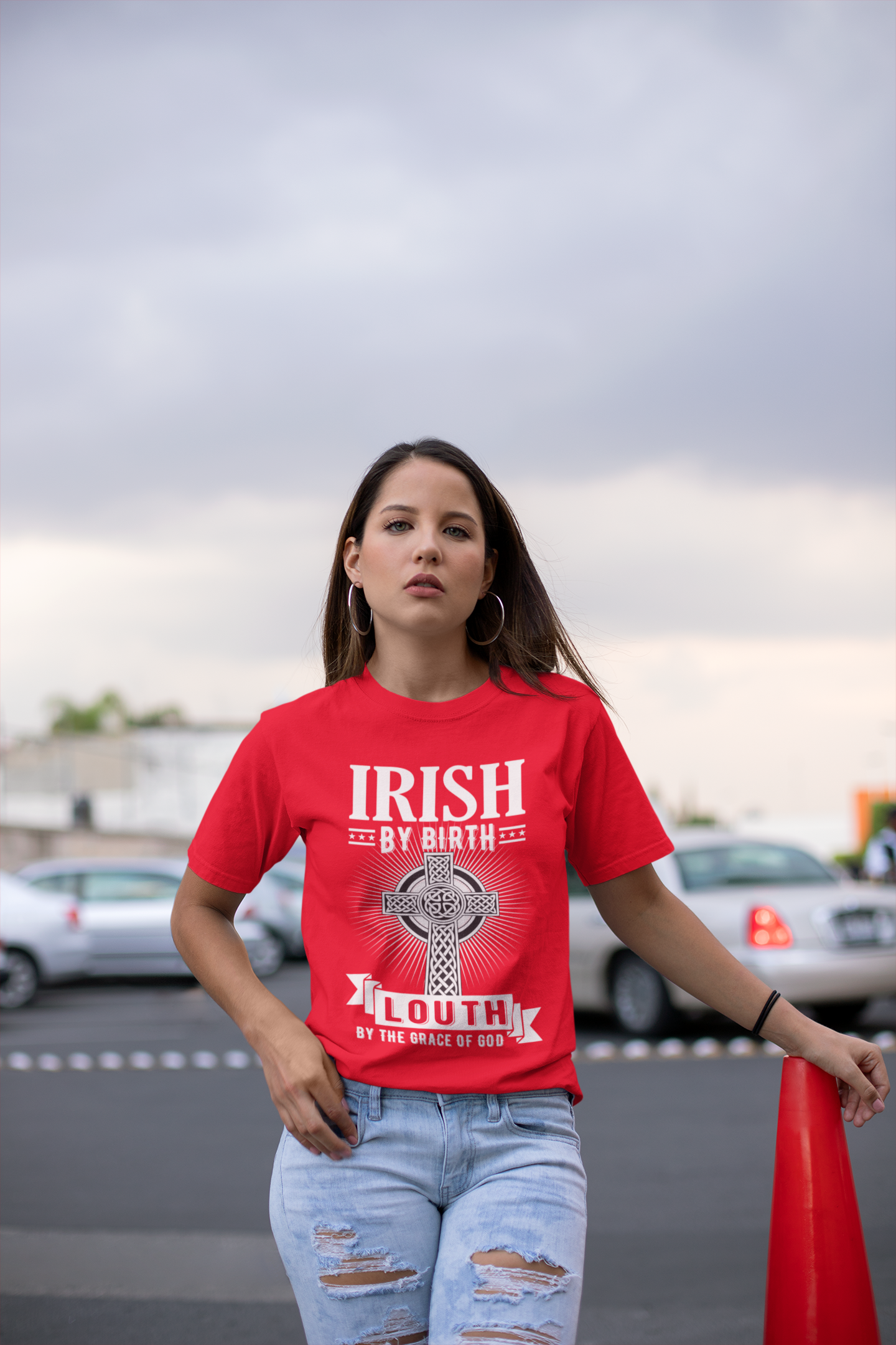 County Louth Irish By Birth Celtic Cross Classic Heavy Cotton Adult T-Shirt