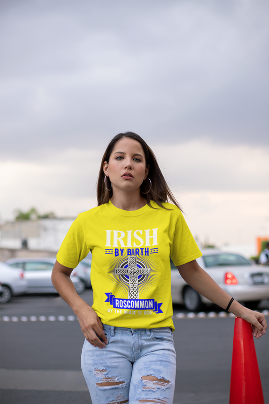 County Roscommon Irish By Birth Celtic Cross Classic Heavy Cotton Adult T-Shirt