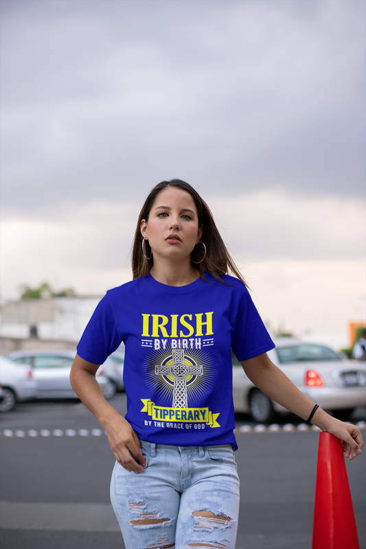 County Tipperary Irish By Birth Celtic Cross Classic Heavy Cotton Adult T-Shirt