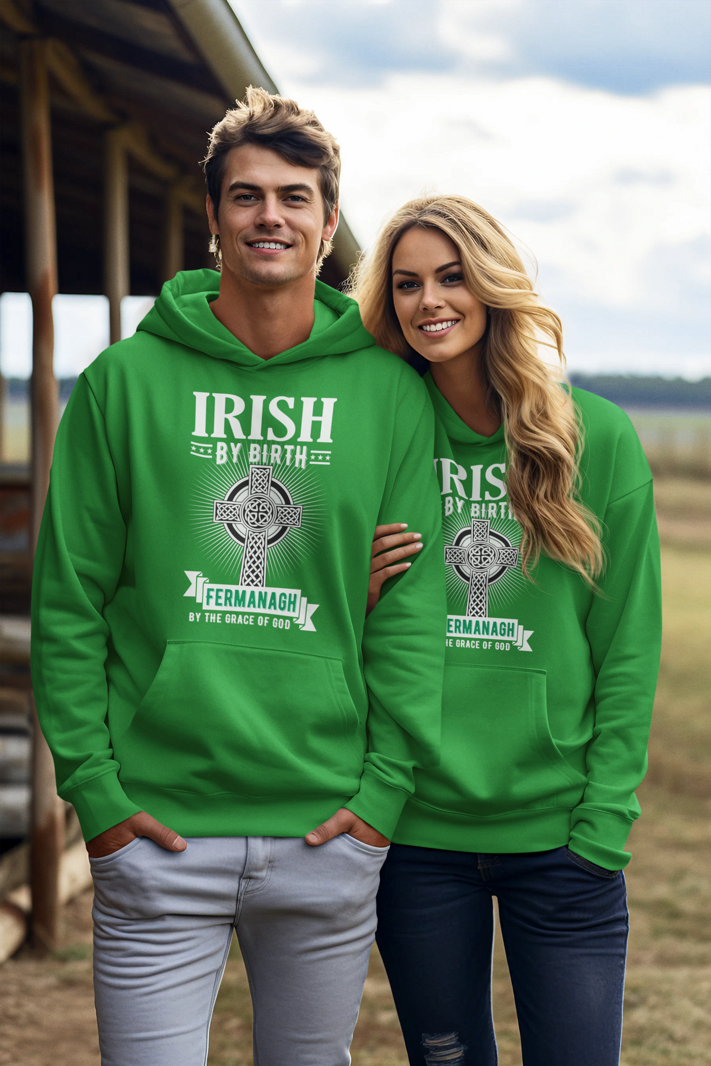 County Fermanagh Hoodie Irish By Birth Celtic Cross Classic Adult Hoodie
