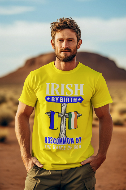 County Roscommon Irish By Birth Classic Heavy Cotton Adult T-Shirt