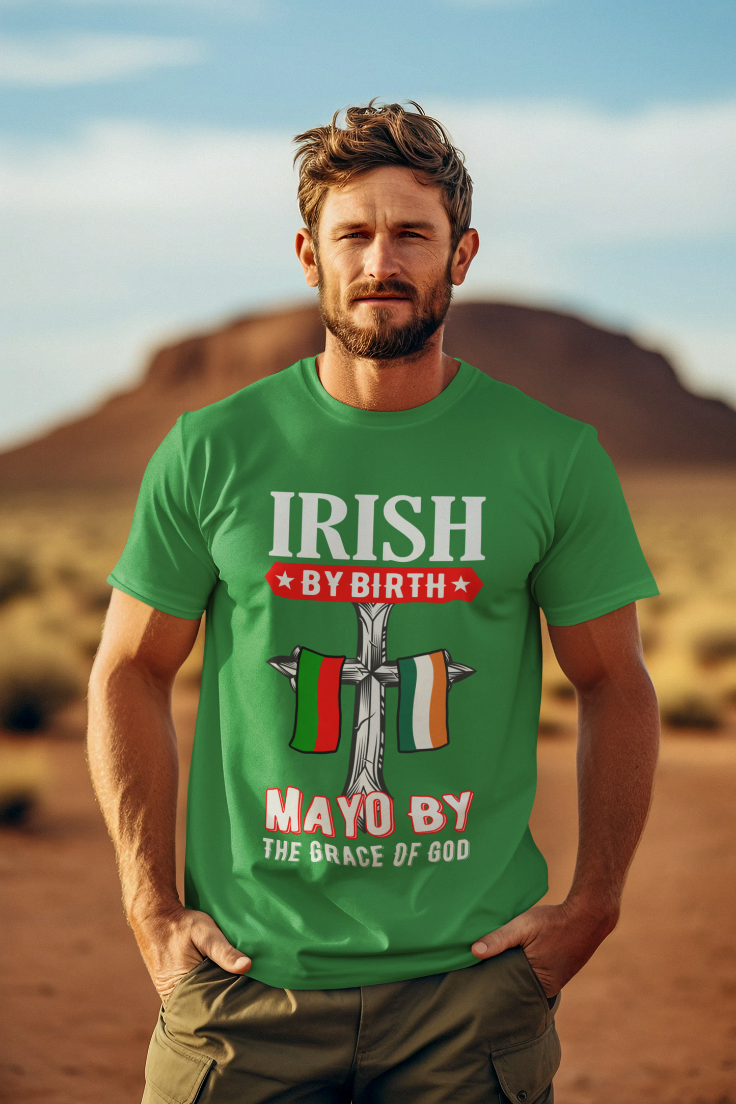 County Mayo Irish By Birth Celtic Cross Classic Heavy Cotton Adult T-Shirt