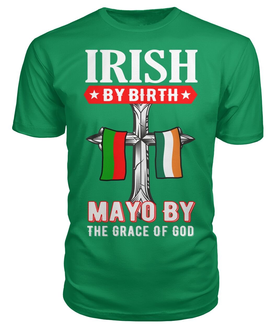 County Mayo Irish By Birth Celtic Cross Classic Heavy Cotton Adult T-Shirt