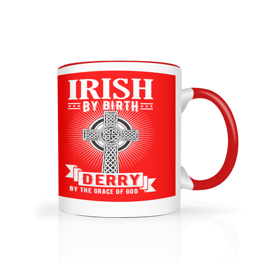 Irish By Birth Derry By The Grace Of God Celtic Cross Mug