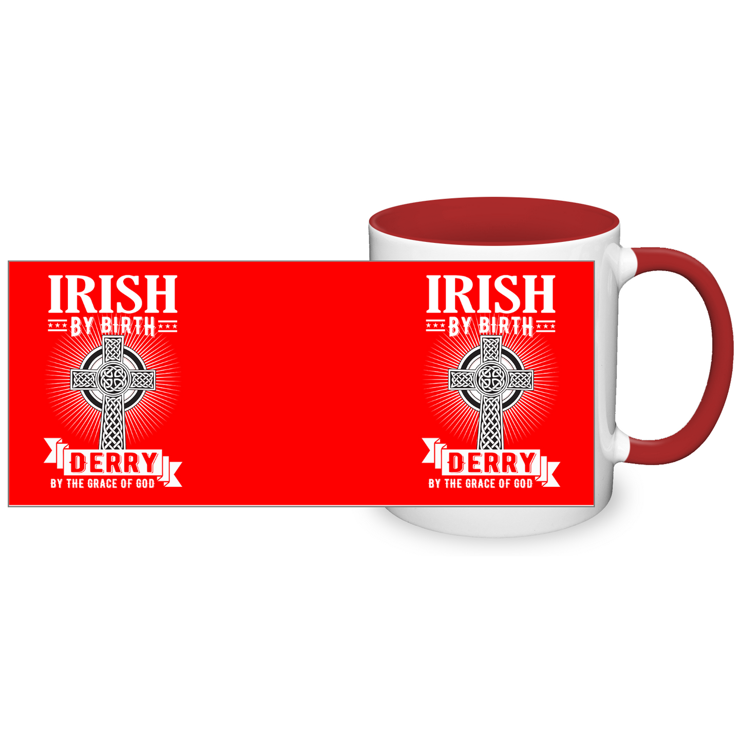 Irish By Birth Derry By The Grace Of God Celtic Cross Mug