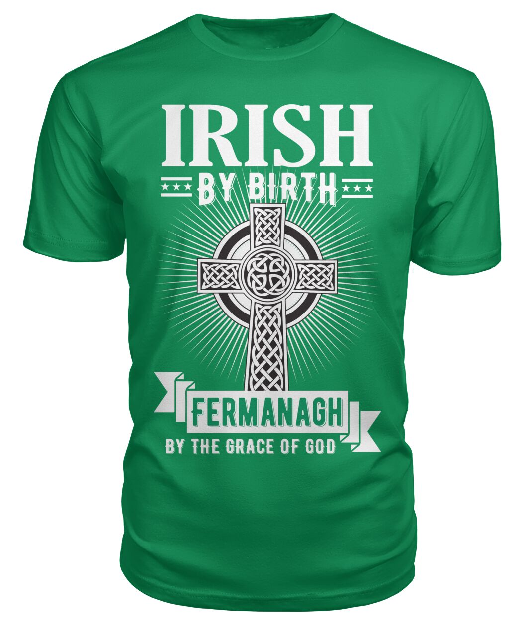 County Fermanagh Irish By Birth Celtic Cross Classic Heavy Cotton Adult T-Shirt